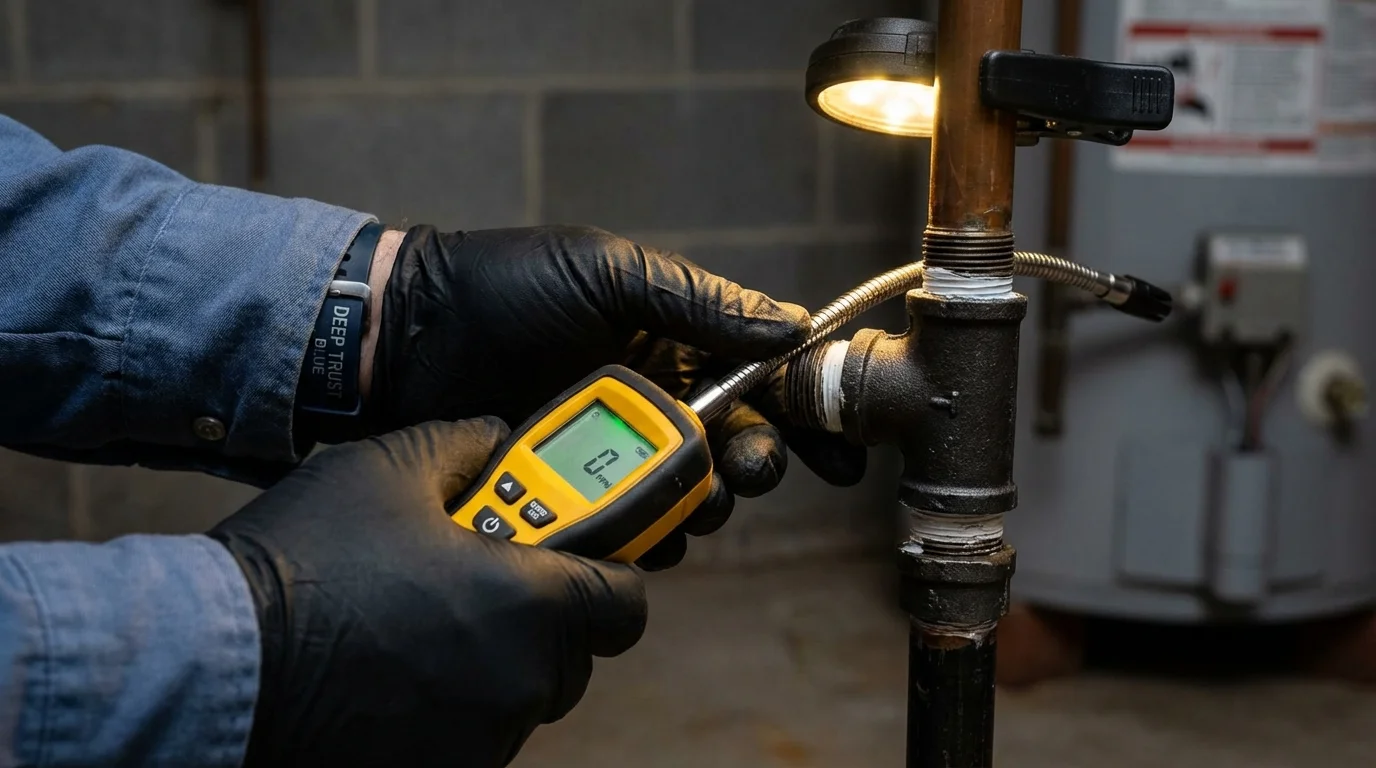 Gas leak detection with electronic sniffer by Johns Plumbing LLC in Mendenhall