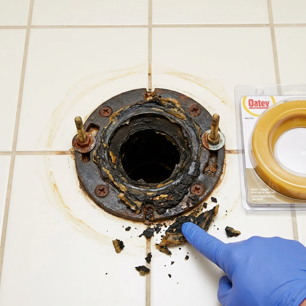 Failed wax ring showing water seepage at the base of a toilet in a Mendenhall, MS home