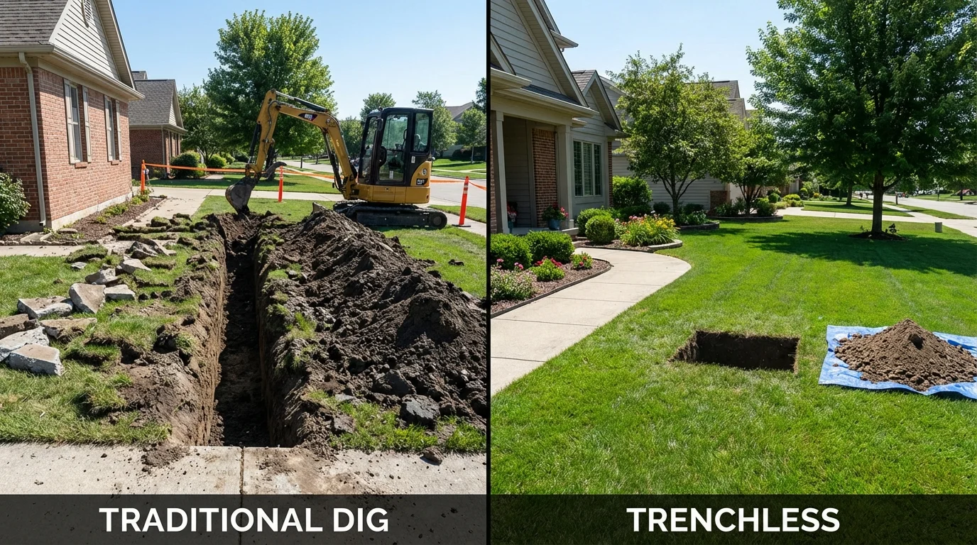 Trenchless sewer repair with minimal yard damage versus traditional excavation in Mendenhall, MS